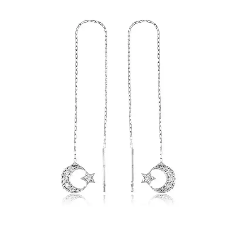 

Tevuli 925 Sterling Silver Chain Moon Star Stud Earrings