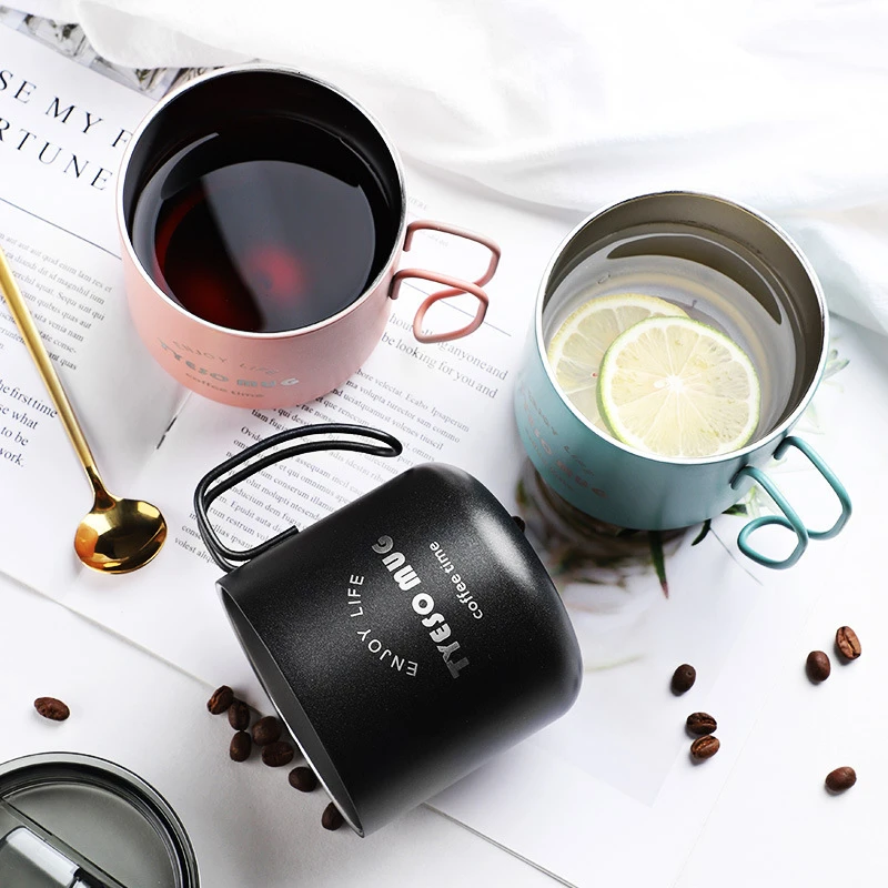 

Creative 350 ML Coffee Mug Nordic Style Metal Coffee Cup With Lid Office Workers Portable Coffe Milk Breakfast Mug