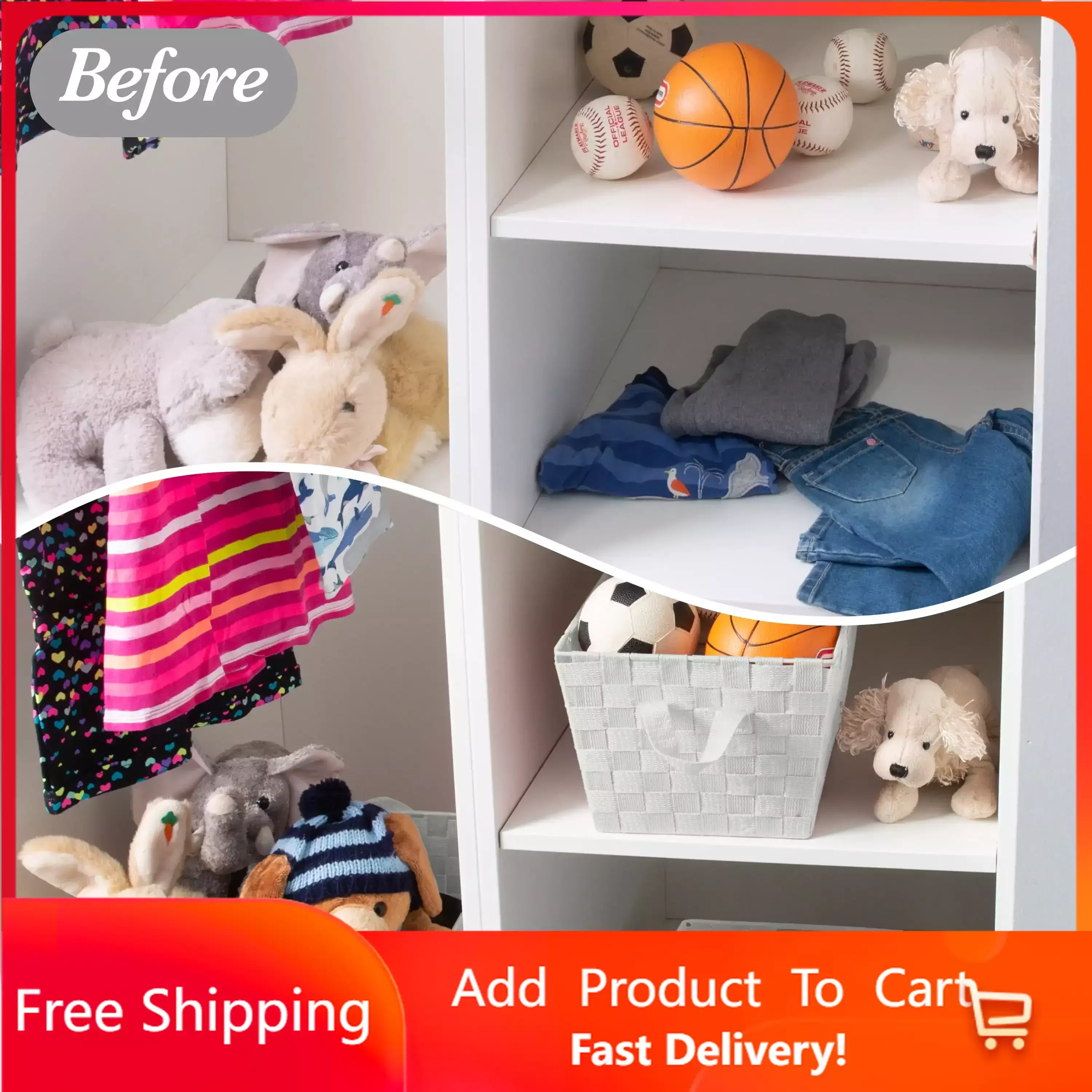 

Large Woven Storage Shelf Bin Basket in Heather Grey Free Shipping