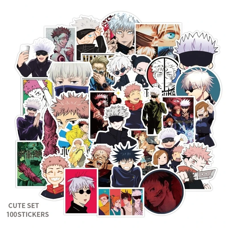 

Kawaii Anime Sticker Jujutsu Kaisen Stickers Decorative Laptop Luggage Student Stationery Stickers for Children Plastic Decals