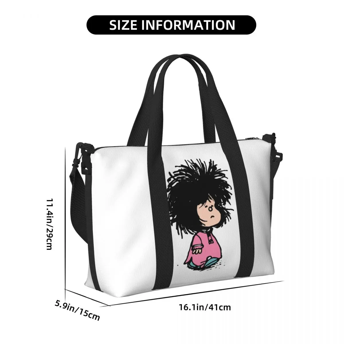 Пляжная сумка-тоут на заказ с юмором мангой Mafalda для женщин очень большая сумка