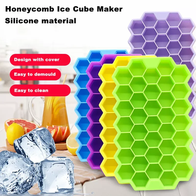 

1PC Honeycomb Silicone Ice Cube Trays Reusable Silicone Ice Cube Mold Ice Cube Maker with Removable Lids for Summer Cocktail