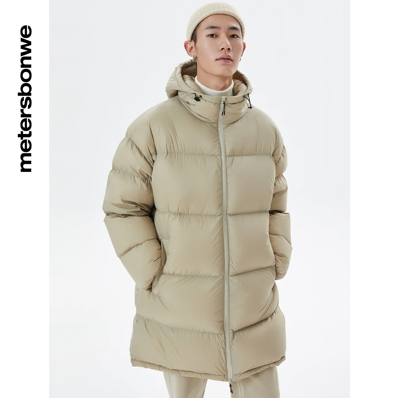 Metersbonwe Light Soft Hooded Down Jacket Men Women Outwear Medium Duck Down Long Coat Warm Jacket Brand Simple Solid Coats