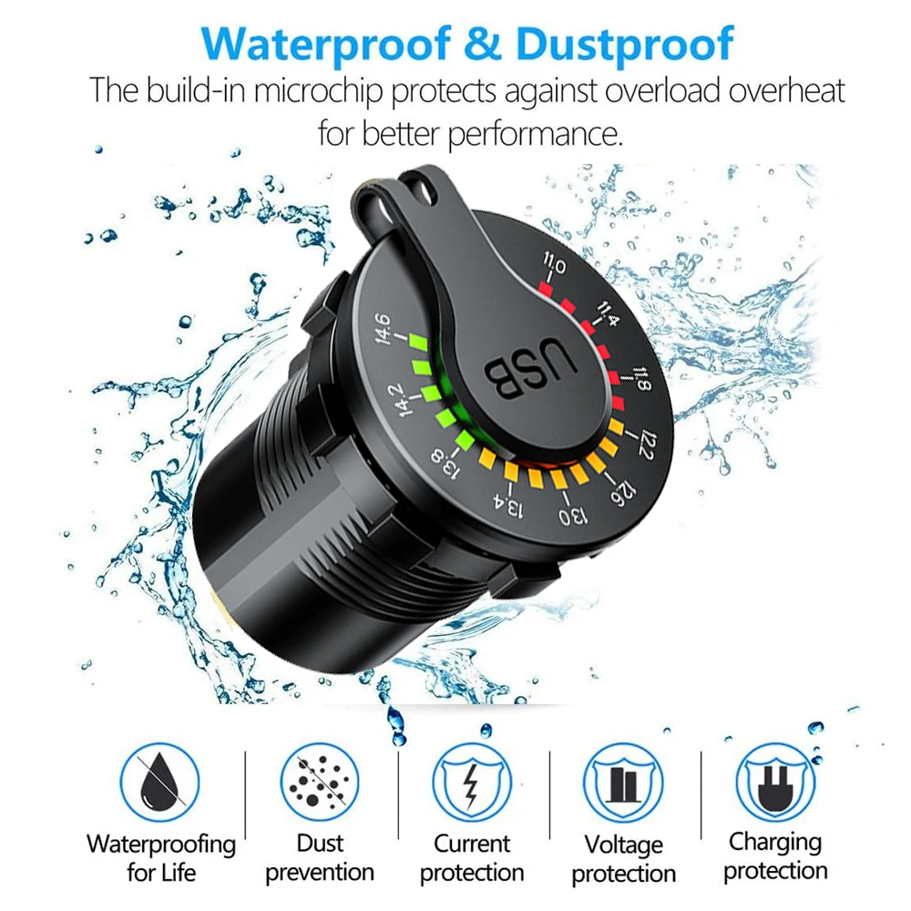 Автомобильное зарядное устройство со светодиодом 36 Вт двойной USB QC 3 0 12/24 В