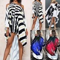 2022 new womens fashion print slant shoulder sexy personalized irregular dress beach style sunscreen clothes shawl robe
