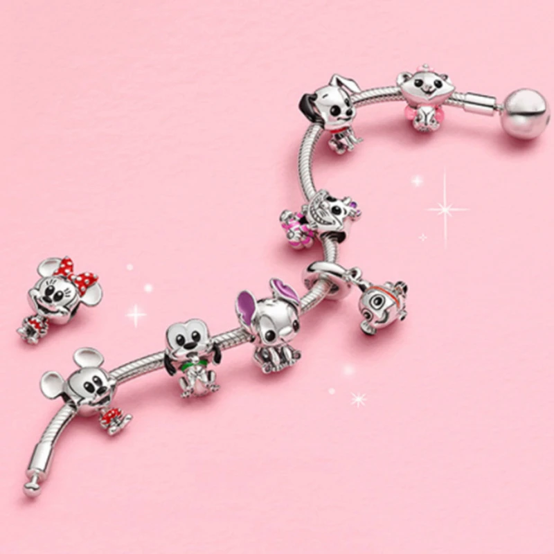 

Fit Original Pan Minnie Mickey Mouse Charms Bracelet For Women Disney Anime Stitch Pluto Cheshire Marie Cat Beads Pulsera Bijoux