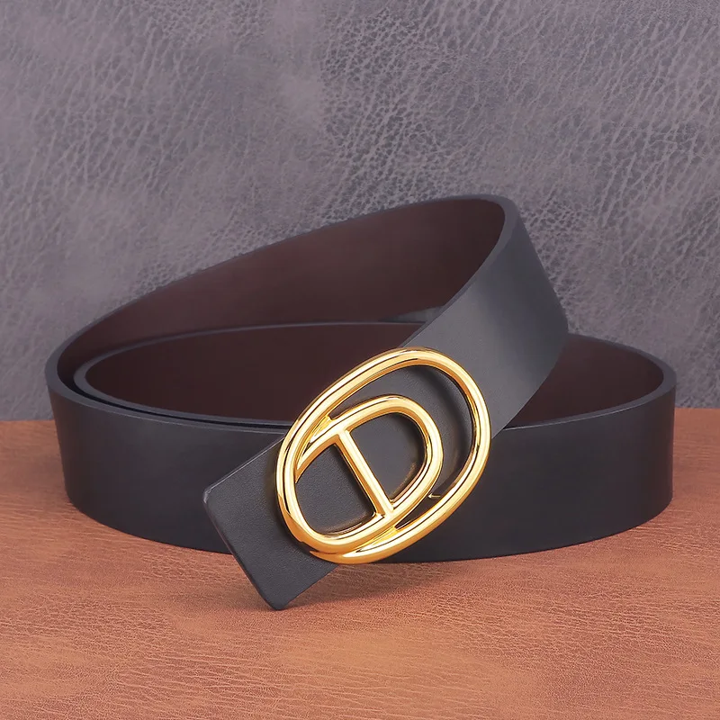 New Men's Belt Geometric Double Loop Smooth Buckle Young People's Casual Fashion belts for men luxury designer belt