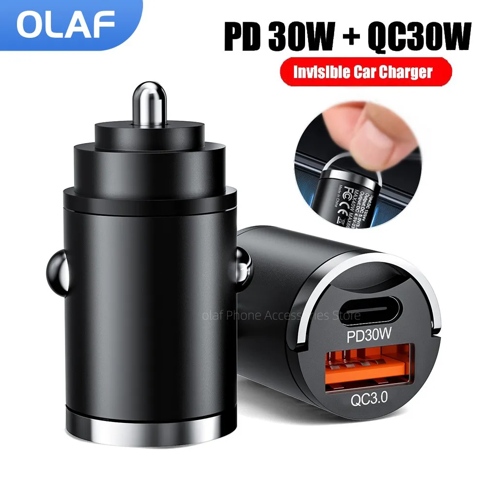 

Olaf Pull Ring 30W PD USB Car Charger Quick Charge3.0 USB Type C Car Fast Charging For iPhone 12 13 Huawei Samsung Xiaomi