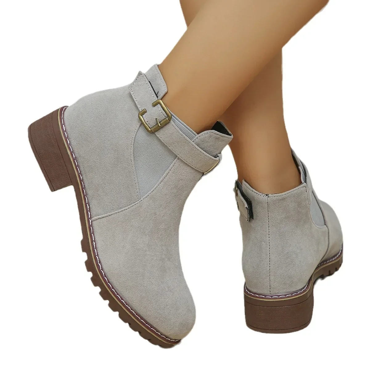 Женская обувь женские ботинки высокого качества с пряжкой на ремне модные