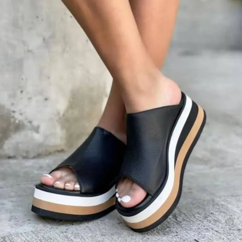 

Wedge Slippers Women Shoes 2022 New Summer Peep Toe Sandals Fashion Platform Slippers Outdoor Casual Flip Flops Large Size 35~43
