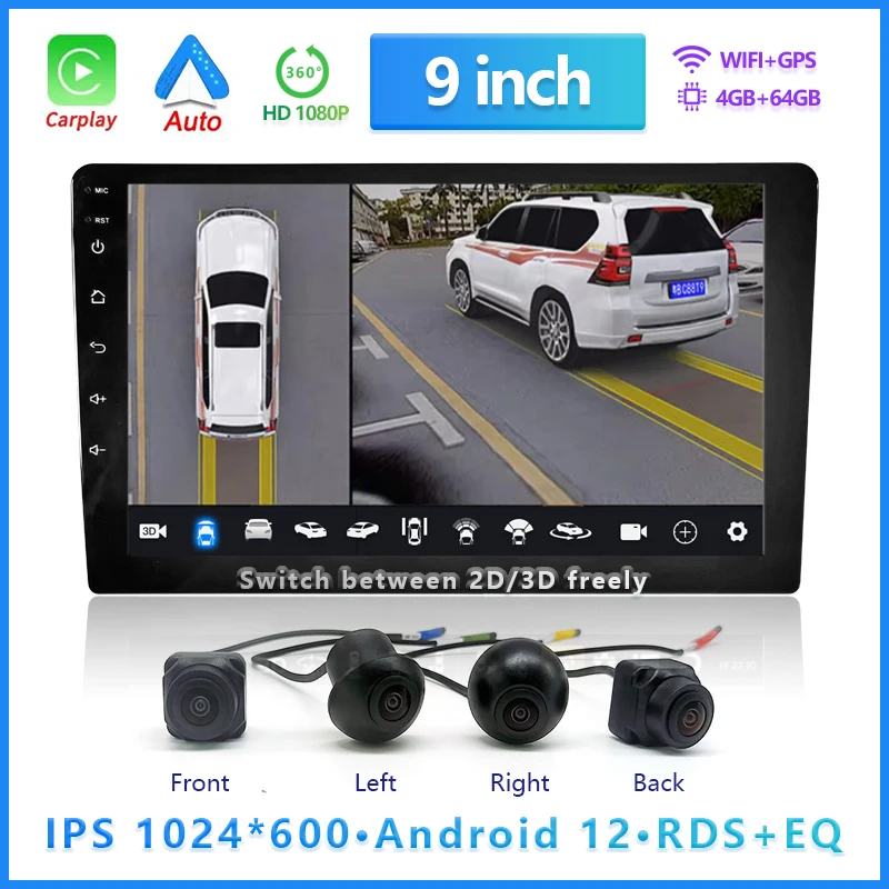 

БОССКАР 360 ° Панорамная Автомобильная Камера С Android Auto, HD 720P/1080P, CarPlay