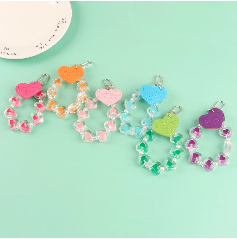 

Valentine's day gift for girlfriend Heart Key Chain Lovely Sweet For Couples Acrylic Bead Keychain Car Key Ring Birthday Gifts