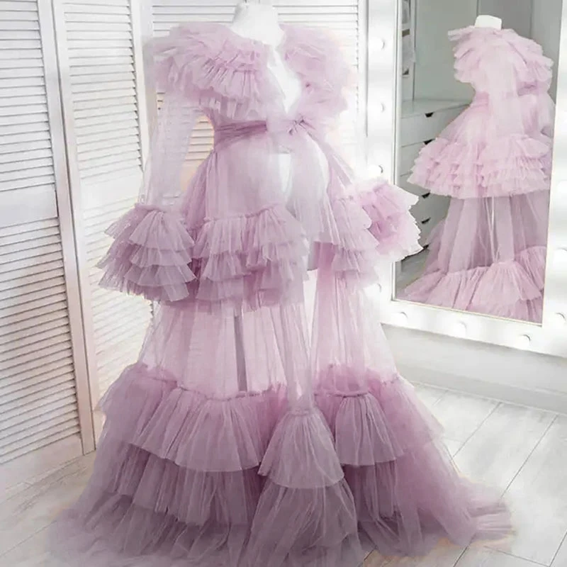 Long Tulle  Dresses Ladies Photo Shoot Custom Maternity Dresses Fluffy Bridal Lingerie Bathgown BabyShower