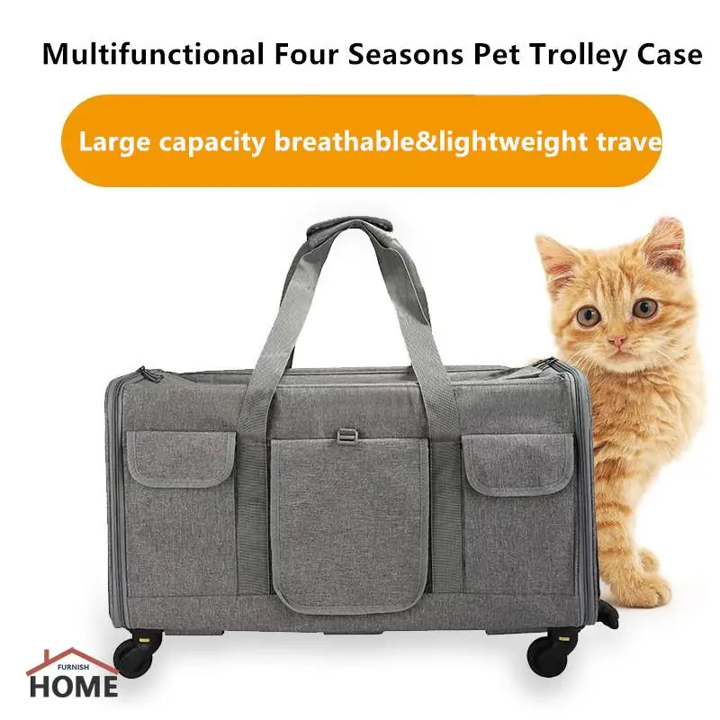 

Cat Outgoing Bag New Portable Pet Trolley Case Removable Universal Wheel Breathable Foldable Large Capacity Pet Bag