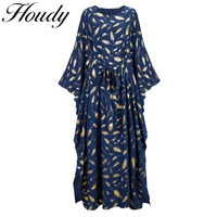 2021 spring and autumn new blue leaf golden print lace pleated skirt long sleeve party long skirt women