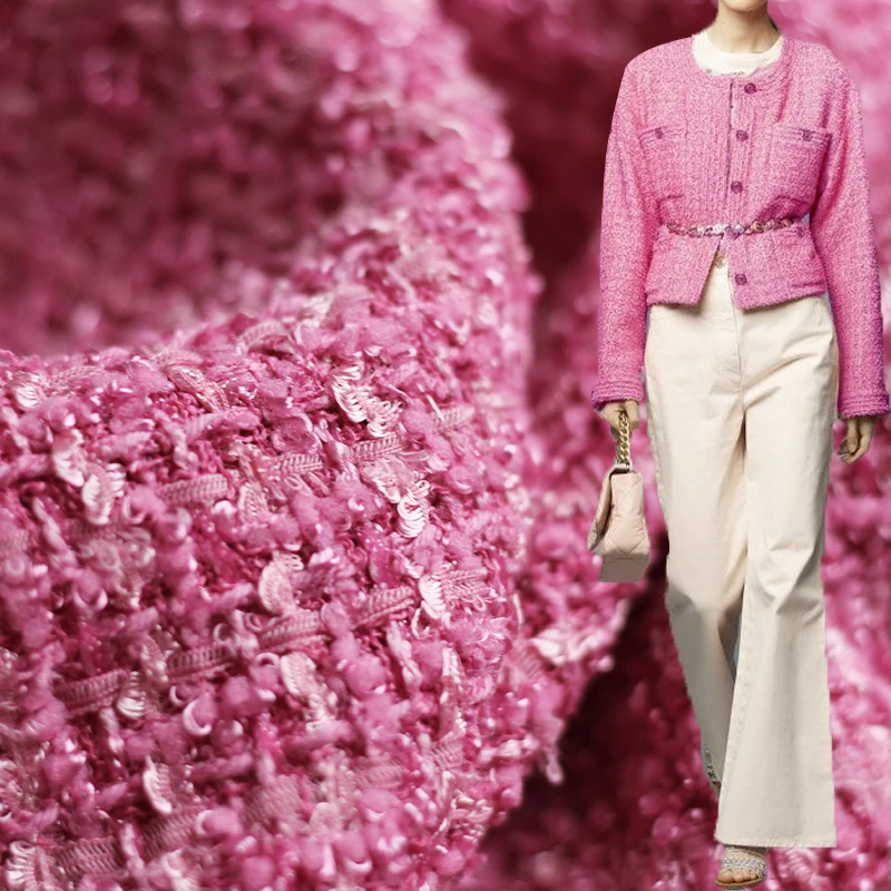 

Белая розовая твидовая ткань Waxberry fushia, материал для одежды, весеннее Женское пальто, юбка, костюмы, ткань для шитья своими руками, портновски...