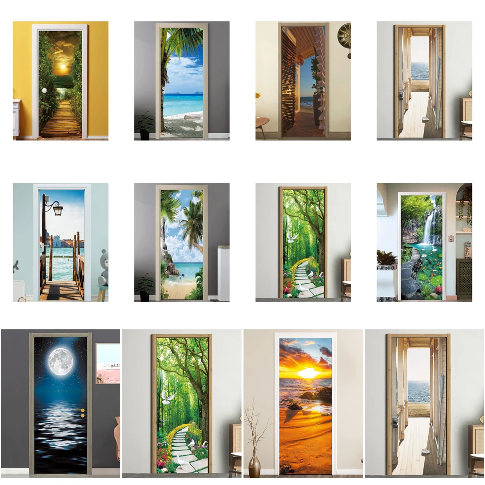 Самоклеящаяся живописная дверная наклейка HD-печать виниловая европейский стиль