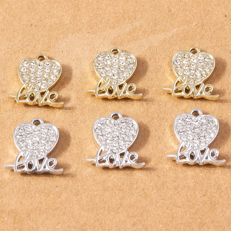

10 pcs Romantic Love Heart Charms for Jewelry Making Alloy Crystal Pendants for DIY Necklaces Earrings Gifts