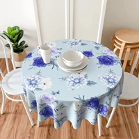 blue purple floral flowers tablecloth round 60 inch table cover polyester waterproof for kitchen decoration outdoor table cloth