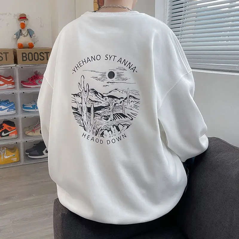 

2022 New Men's Sweatshirt Causal O-neck Hoodie Simplicity Retro Plush Thickening Teens Pullover Loose Comfortable Oversized