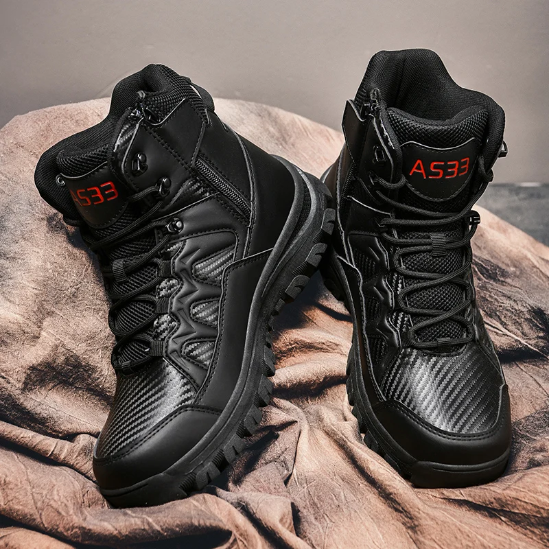 HIKEUP Men‘s Outdoor Shoes Genuine Leather Boot Trekking Sneakers Non-Slip Climbing Camping Man Shoes Practical Military Boots