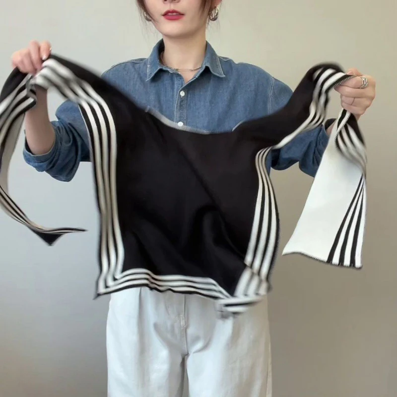 Модная и универсальная маленькая шаль женская полосатая верхняя рубашка