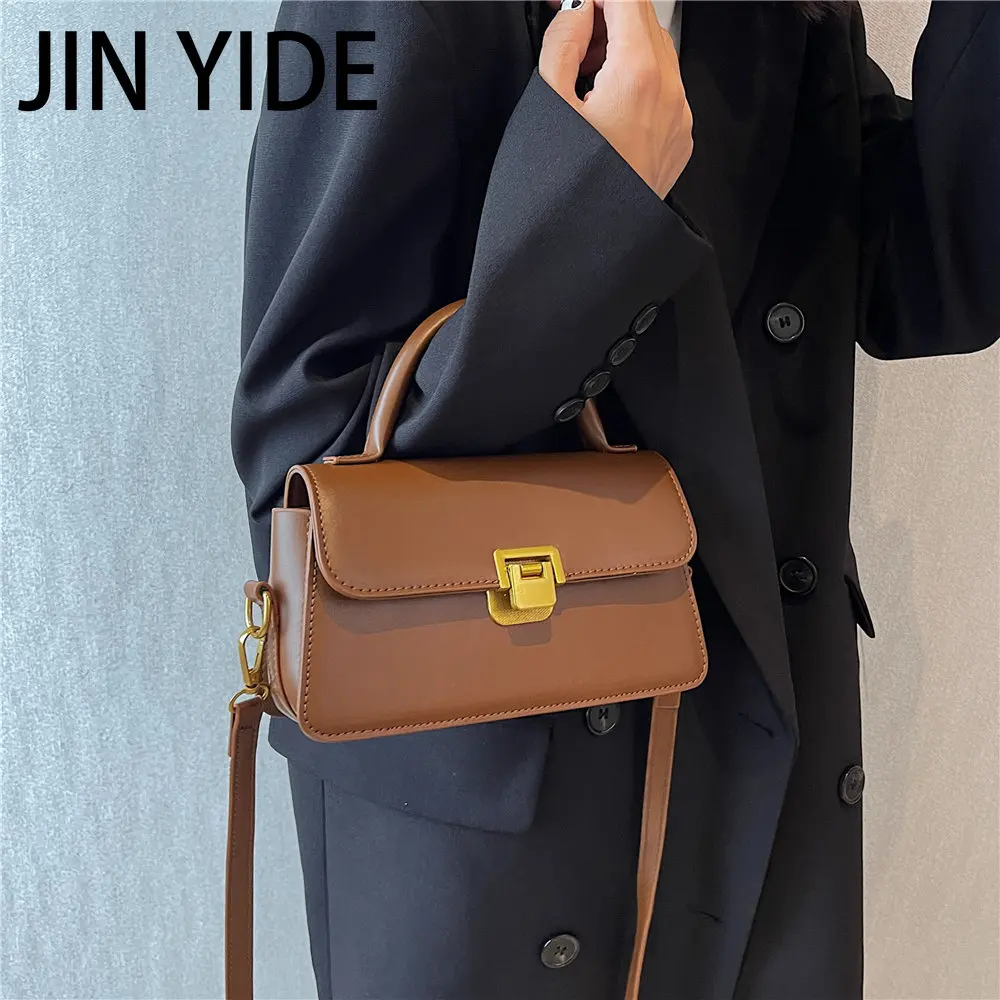 JIN YIDE Vintage Top Handle Small Shoulder Crossbody Bags For Women 2023 Winter Fashion Designer Flip Lock Flap Ladies Handbags