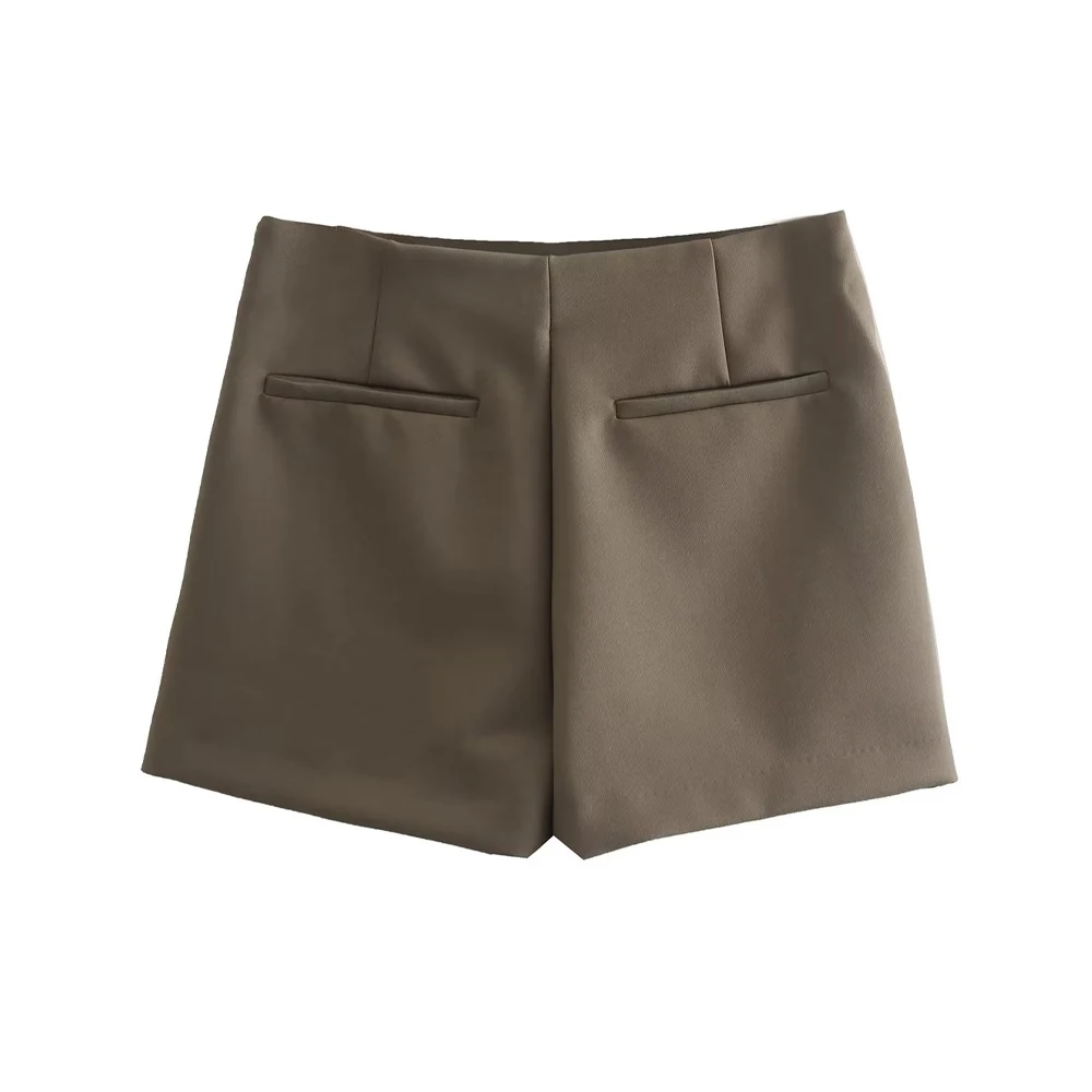 TRAF Women Fashion Pareo Style Shorts Skirts Vintage High Waist Side Zipper Female Skort Mujer summer Harajuku Casual Pants