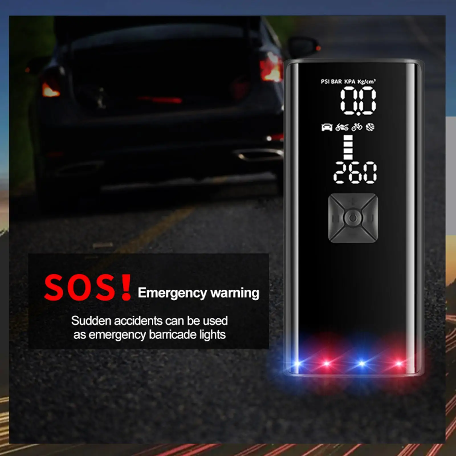 

Compact Tire Inflator Air Compressor Digital Pressure Display and LED Light