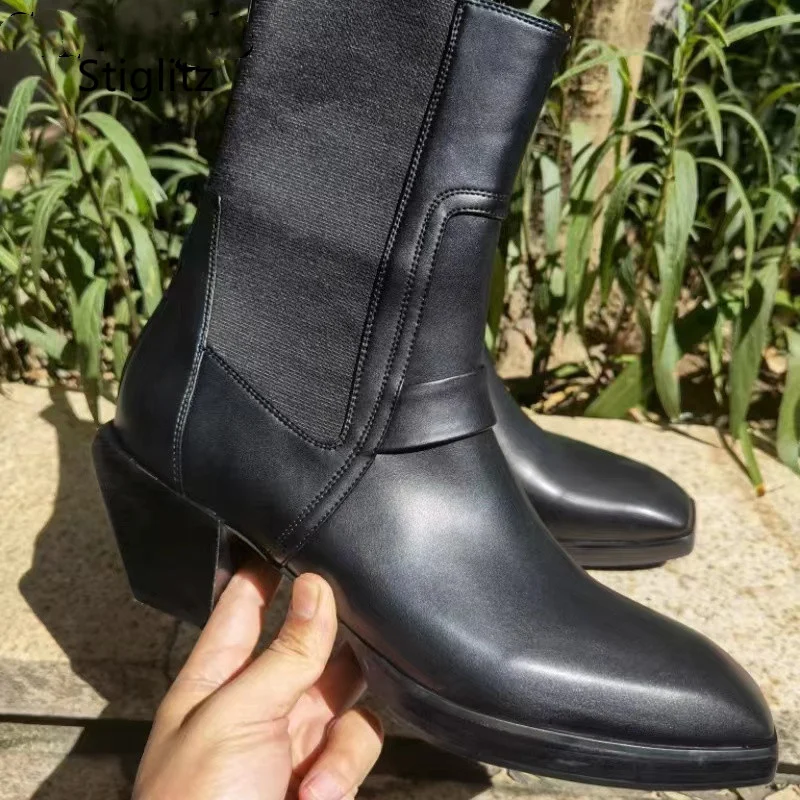 S Chunky Heels Ankle Boots 5cm Square Toe Business Dress Sho