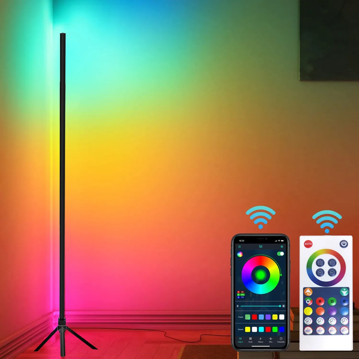 

Напольная угловая лампа 51 дюйм, умный светодиодный RGB светильник для настроения, с Wi-Fi, Bluetooth, скандинавский декор, комнатная прикроватная ла...