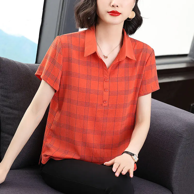 

Lace short-sleeved T-shirt clothes women 2023 new middle-aged mother loaded loose large size foreign gant chiffon small shirt