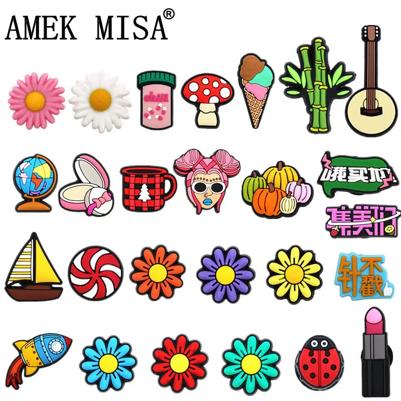 Dropshipping 26 Latest Styles PVC Shoe Charms Cute Colorful Chrysanthemums Ice Cream Croc Shoes Accessories Decorations JIBZ