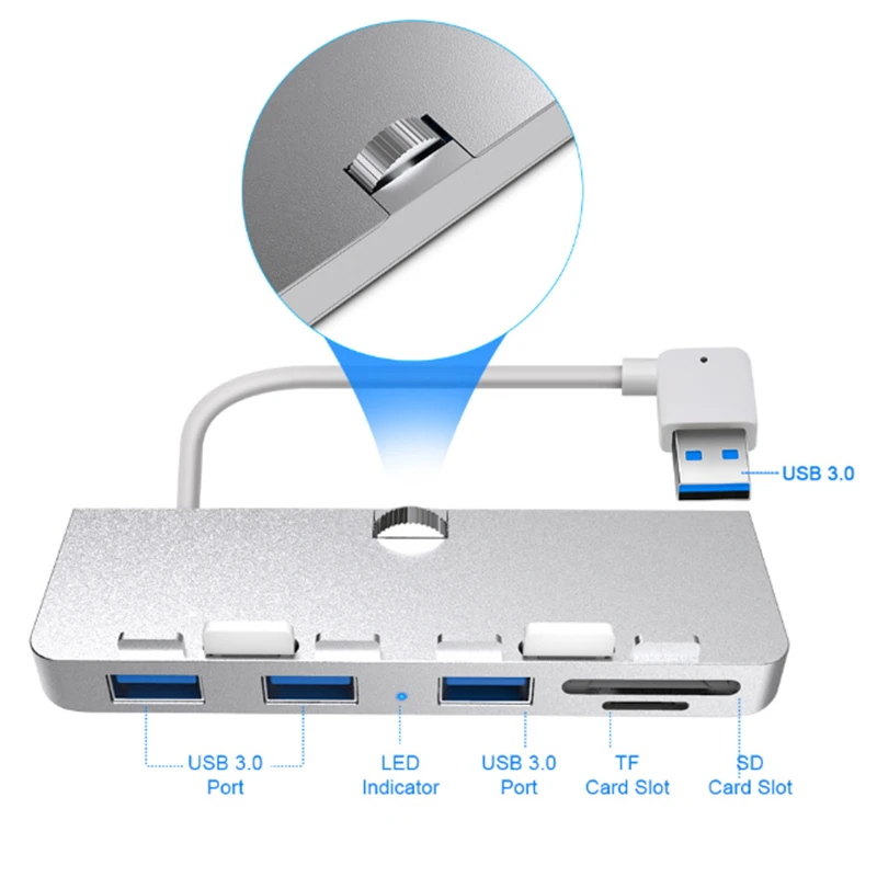 Разветвитель USB 3.0 Rocketek Aluminum Alloy с 3 портами и считывателем SD/TF карт для iMac 21,5 27 PRO Slim Unibody Computer.