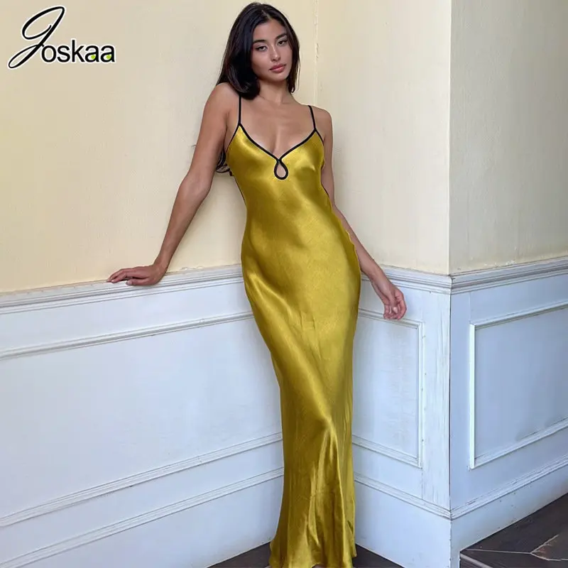 

Женское атласное платье-макси Joskaa, платье на бретельках с открытой спиной, Пляжное платье без рукавов с v-образным вырезом, 2023