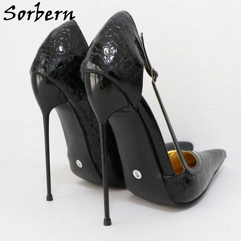 Sorbern Black Stone 16cm High Heels Pumps Hollow Out Pointed Toe Shoes Designer Style Night Club Footwear For Sissy Boy