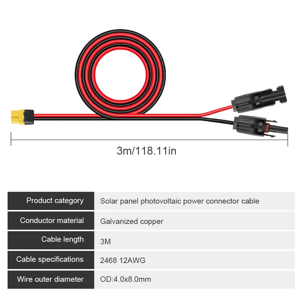 Адаптер 12AWG XT60 для солнечной панели Штекерный разъем Удлинительный зарядный