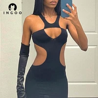 ingoo summer cut out bodycon sexy short dress women off the shoulder sleeveless backless black tight dress fashion y2k clothing