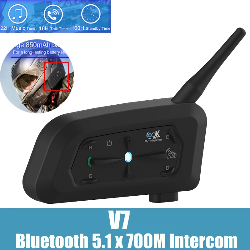 

Bluetooth-гарнитура V7 для мотоциклетного шлема, 700 м, водостойкая