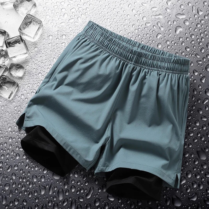

Men's Fake Two-Piece Running Fitness Double-Layer Sports Pants Three-Point American Basketball Beach Shorts