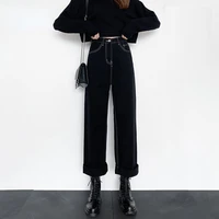 womens black high waist denim pants harajuku baggy jeans woman casual baggy wide leg trousers streetwear vintage straight pants