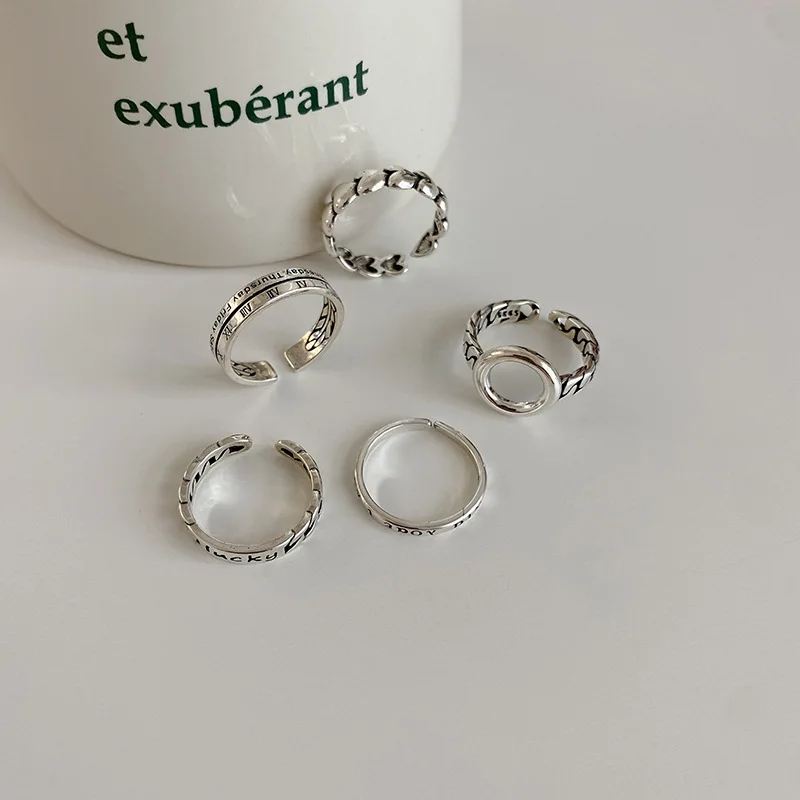 

Heart Round Luck Rings For Teens Vintage Silver Colour Korean Style Jewelry For Women Aesthetic Accessories Gift Female