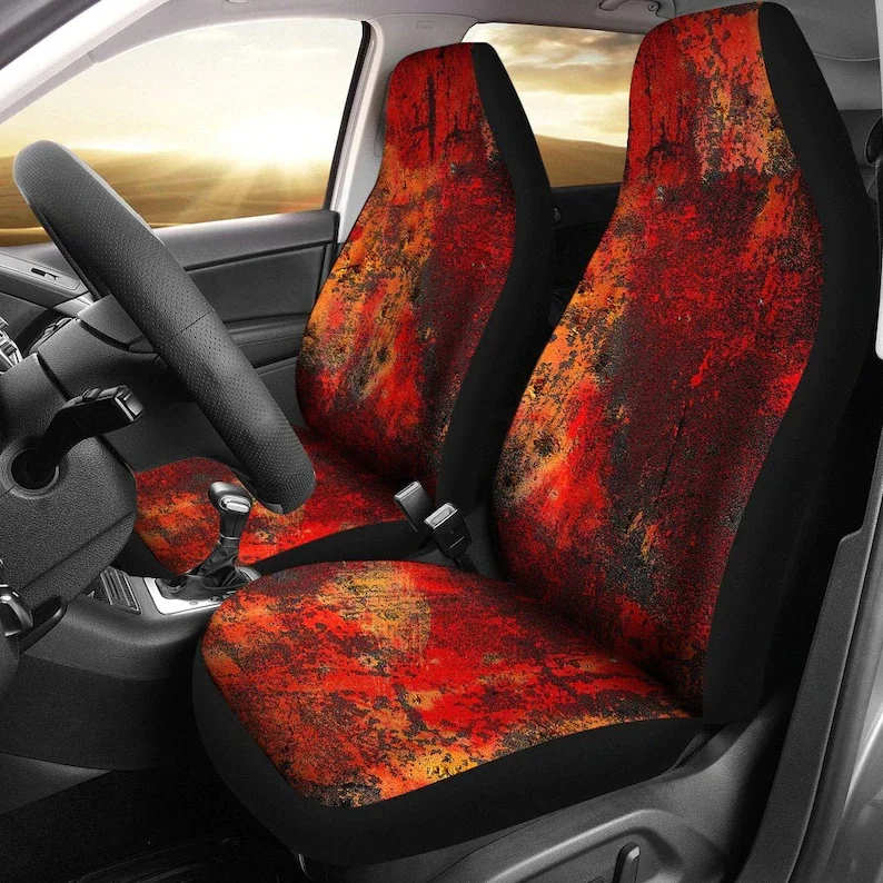 

Orange Red Abstract Grunge Car Seat Covers Pair, 2 Front Car Seat Covers, Seat Cover for Car, Car Seat Protector, Car Accessory