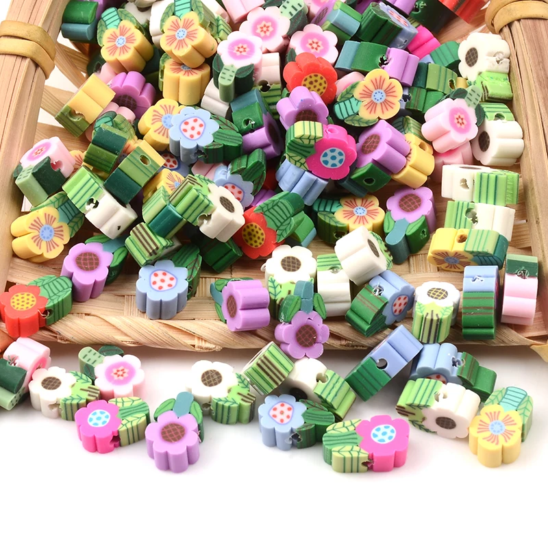 

30pcs Beautiful Mixed Flower Shape Polymer Spacer Loose Clay Beads for Jewelry Making Bracelet DIY Accessories