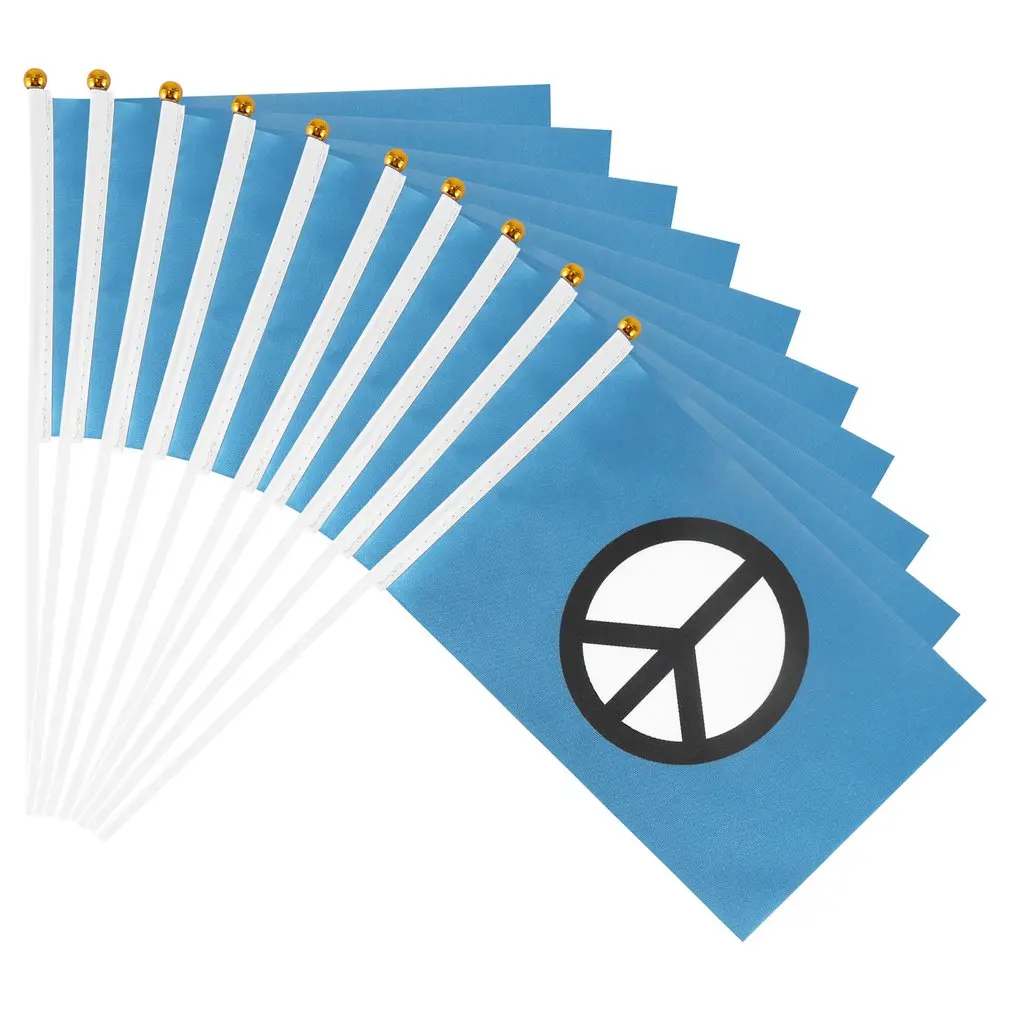 

10pcs 14*21cm Flags Peace Flag Patriot National Flag Flying Banner With Plastic Flagpoles Hand Waving Flags