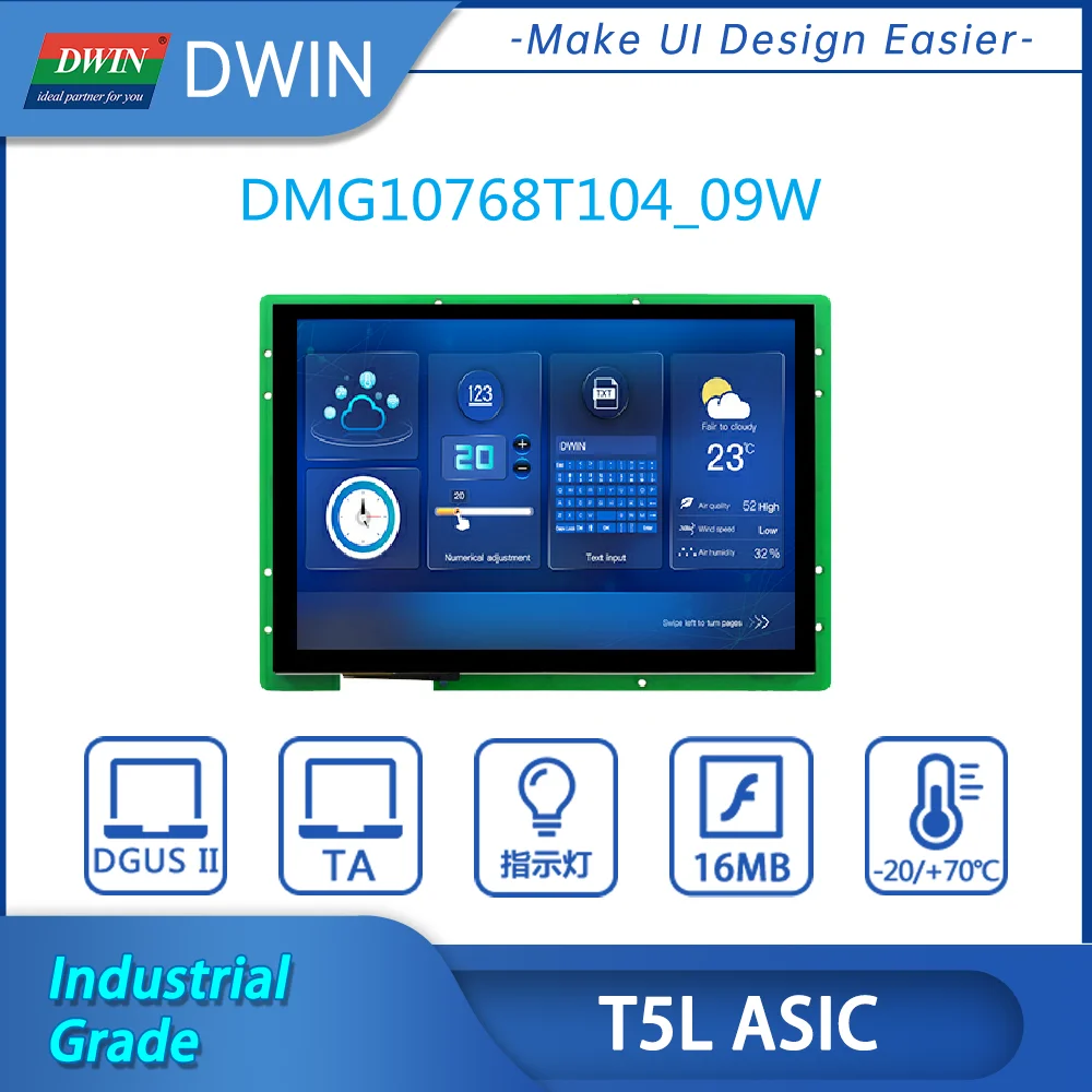 

Dwin 10.4-Inch DMG10768T104-09W, HMI/UART RS232 TTL Smart Screen 1024*768 Industrial Grade IPS TFT LCD Touch Display