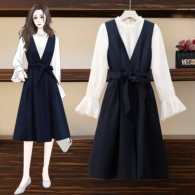 

Summer Autumn New Women's Dresses V-neck Sleeveless Solid Color Chiffon Fashion Loose Girl Female Clothing