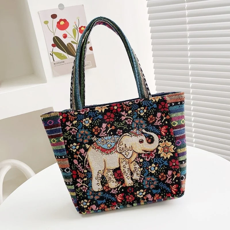 

Women's Trend Nylon Handbags Animal Embroidery Fashion Retro Ladies Shoulder Bags Light Large-capacity Shopping Bags Womens Tote