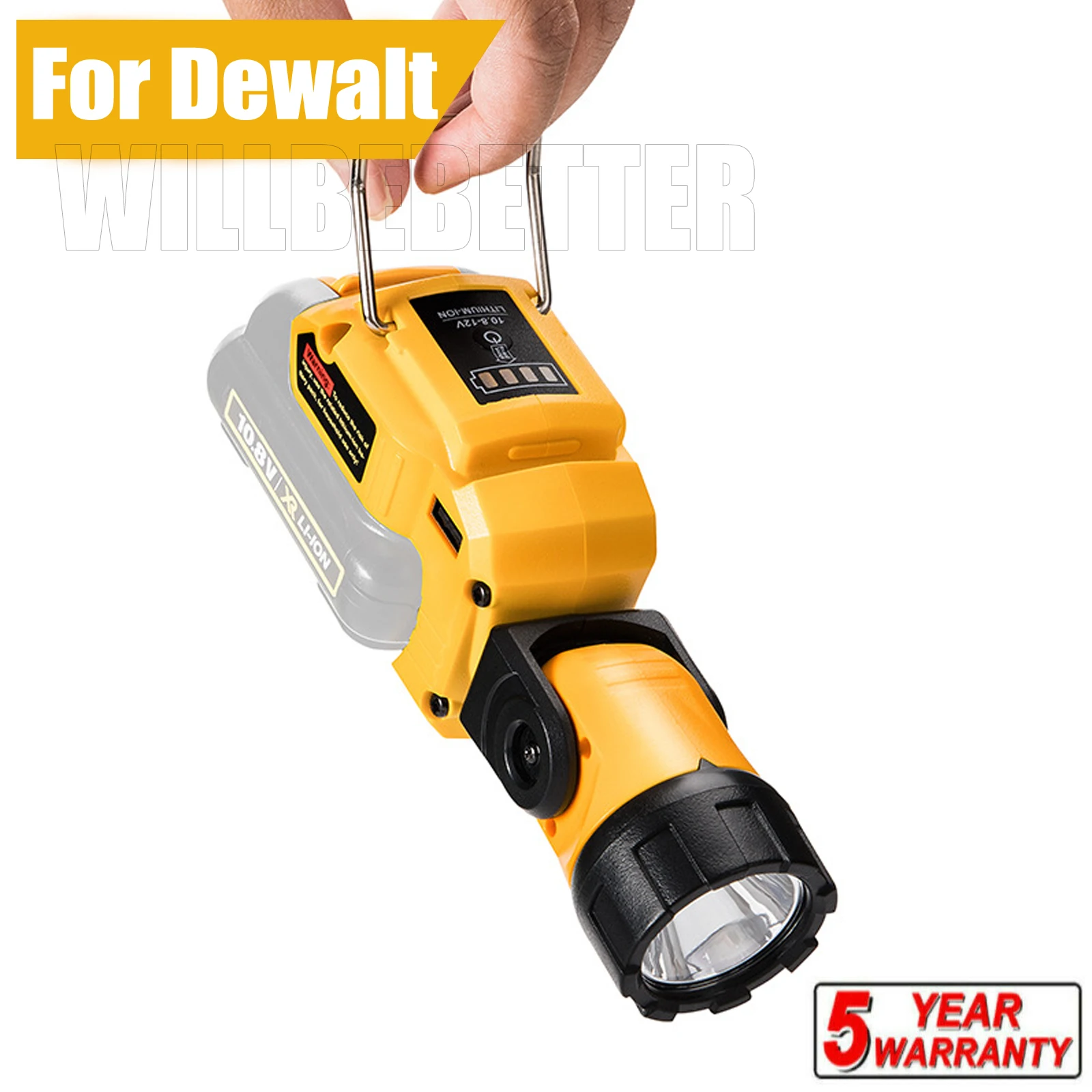 Portable Spotlight LED Warning Light Work Lamp Flashlight USB Charger for Dewalt DCB120 10.8V 12V Li-ion Battery Free shipping