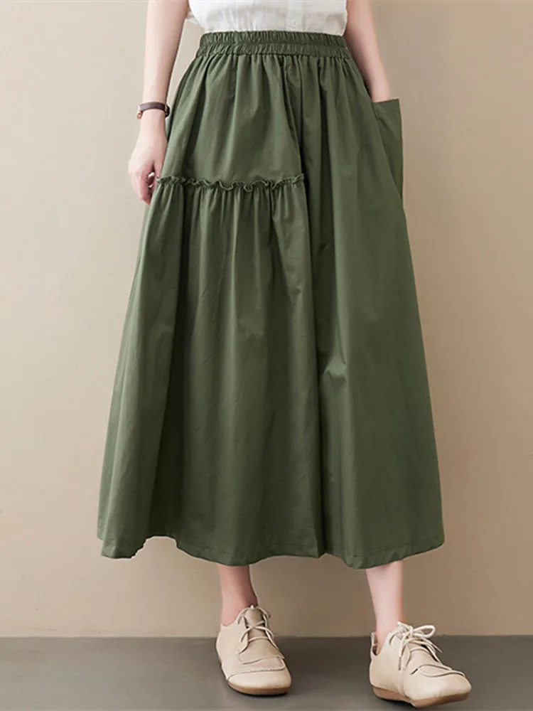 Юбка женская из хлопка и льна модная Свободная Повседневная офисная с завышенной